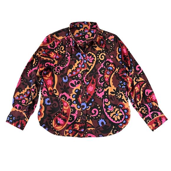 Ann Taylor Plum Rose/Burgundy Classic Paisley Button Down Blouse - SIZE SP - Picture 3 of 9